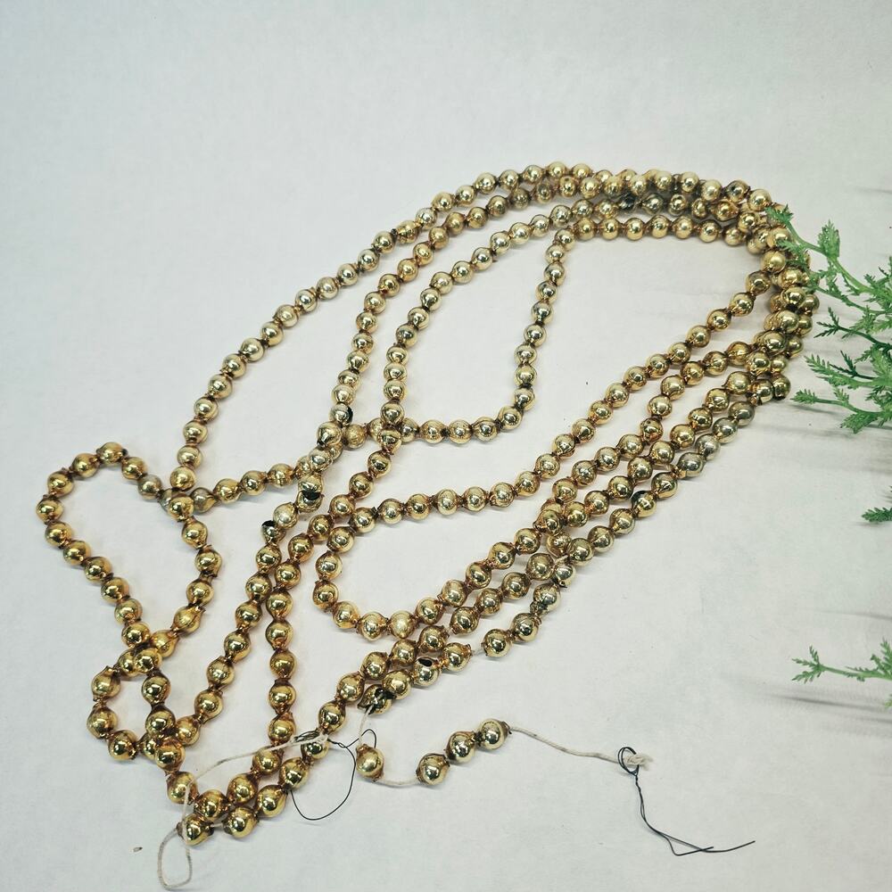 Vintage Silvered GOLD Mercury Glass Christmas Tree Single Bead Garland  88"